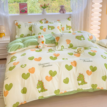 Small Fresh Thickeneded Brushed Bed Sheets Four-piece Set Simple Dormitory Bed Bed Sheets Quilt Cover Three-piece Set Single Product Quilt Cover Wholesale