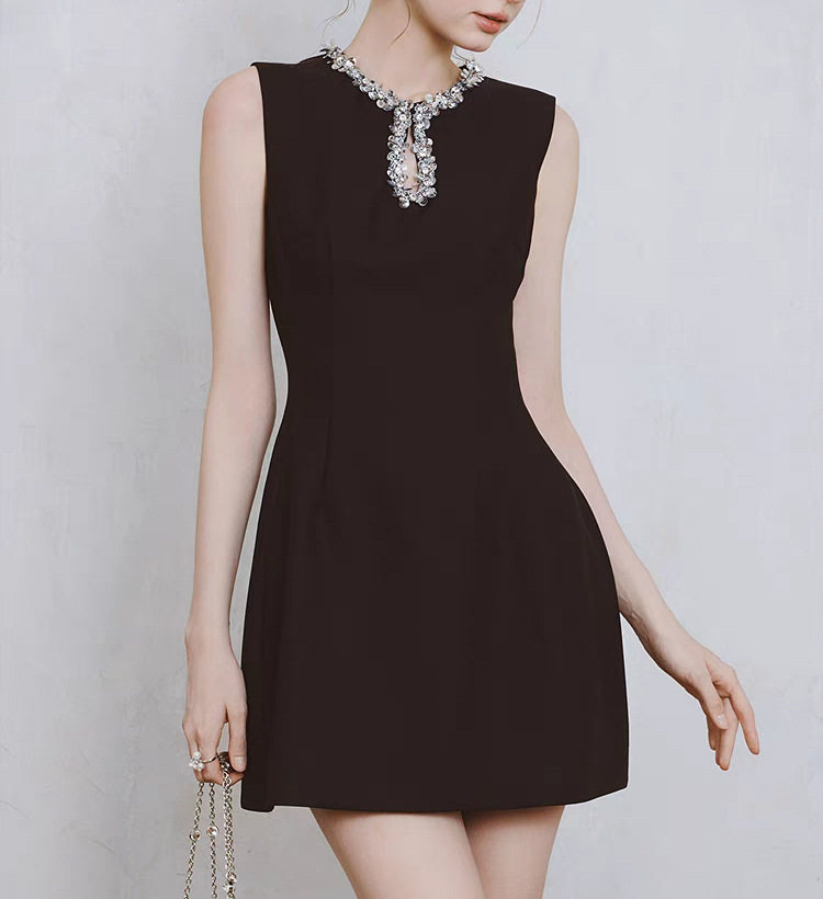 Đầm suông nữ mini tay không cổ tròn chất polyester mềm mại — Xanh chi tiết 2
