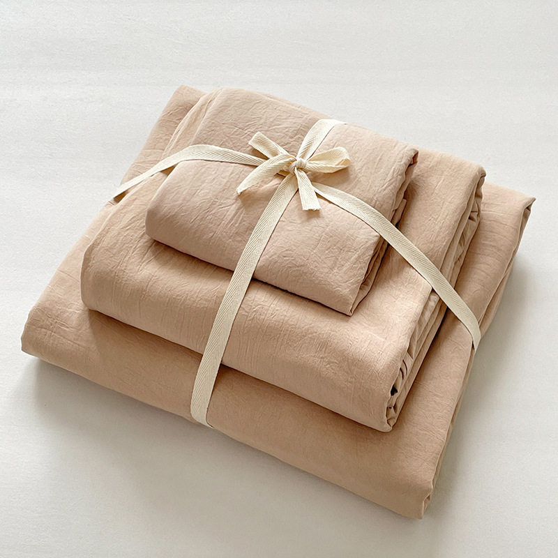 Japanese Style ins Washed Cotton Four-Piece Set Super Soft Pleated Cotton Bed Sheet Quilt Cover Bed Hat Simple Dormitory Three-Piece Set 4