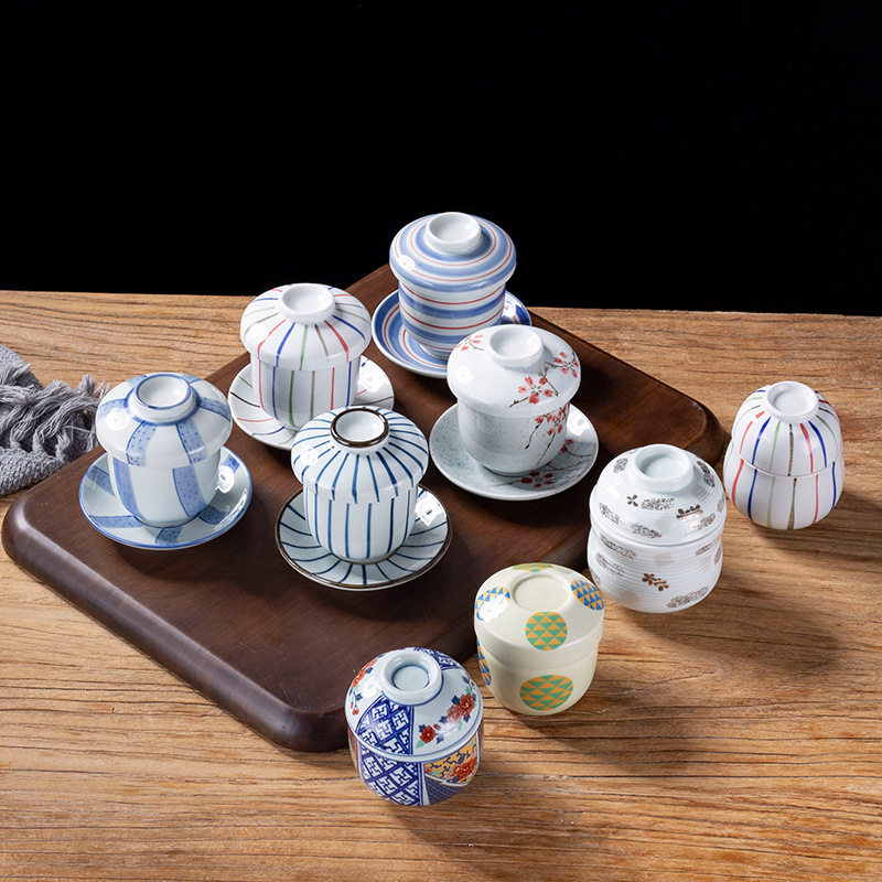 Japanese Style Steamed Egg Cup Colored Tea Bowl Steaming Cup Dessert Cover Bowl Japanese and Korean Cuisine and Wind High Temperature Ceramic Tableware