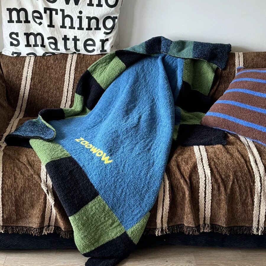 Memphis Plaid Class a Maternal and Infant Grade Half-Velvet Blanket Nap Blanket Mid-Century Style Sofa Blanket Casual Throw Blanket