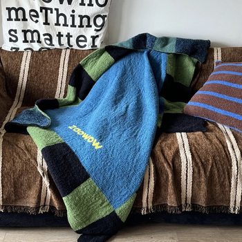 Memphis Plaid Class a Maternal and Infant Grade Half-Velvet Blanket Nap Blanket Mid-Century Style Sofa Blanket Casual Throw Blanket