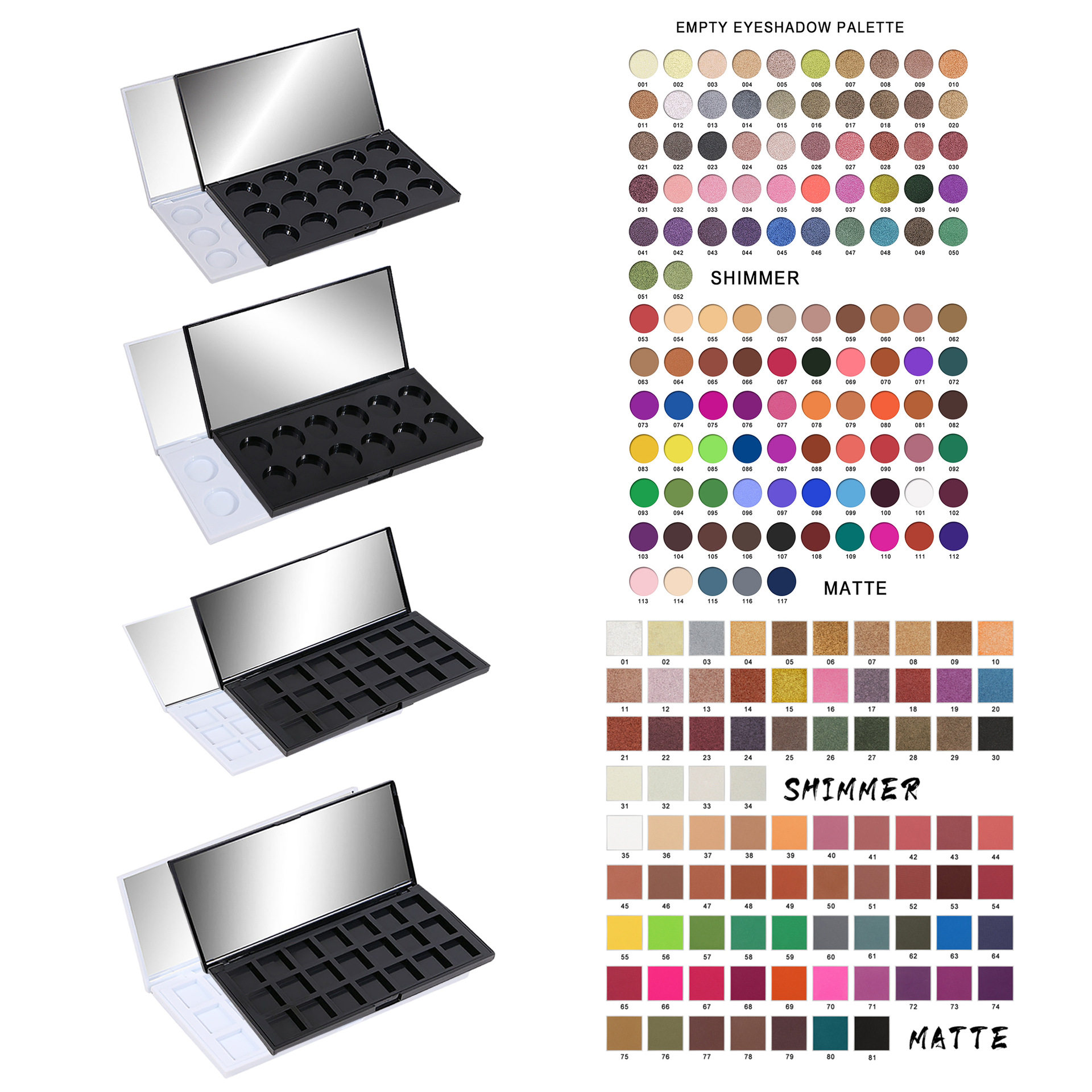 Factory Direct supply cross-border multi-color Pearl matte glitter square eye shadow 22mm self-selected DIY in stock without logo