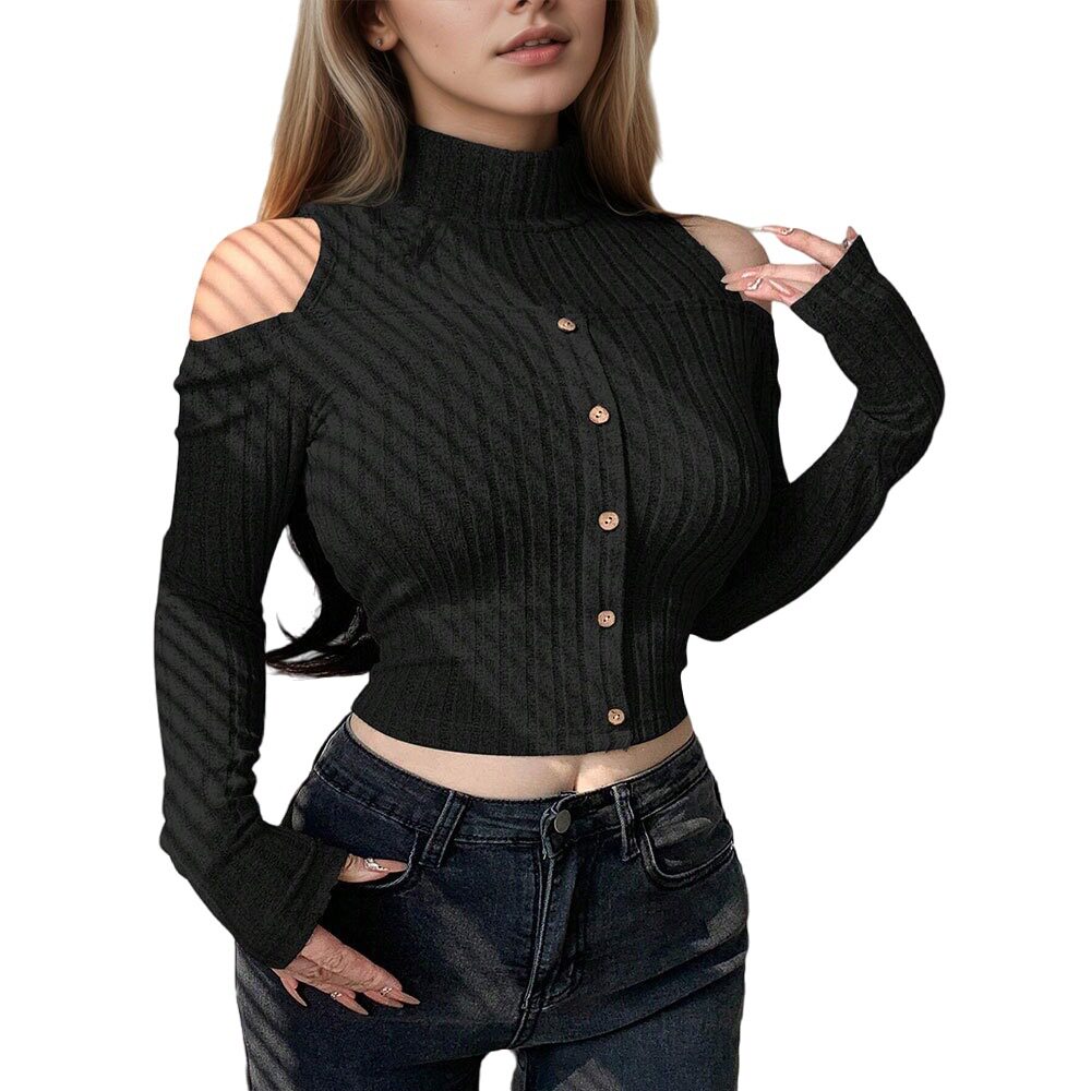 Womens Korean Style Trendy Long Sleeve Crop Top Off Shoulder Design Spring Summer Casual Wear Wholesale Available