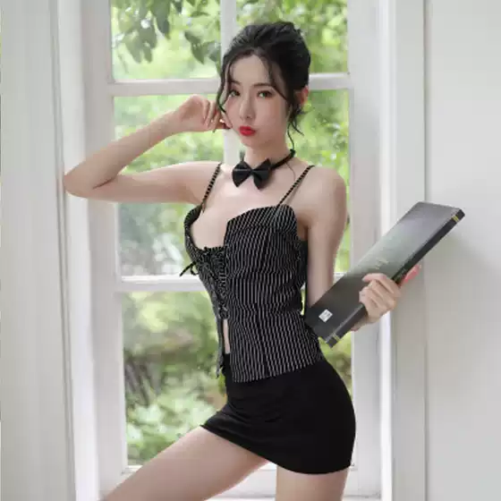 Rainy Night Sexy Lingerie Sexy Women's Secretary Dress Cross Split Strap Hip Skirt Temptation Passion Suit