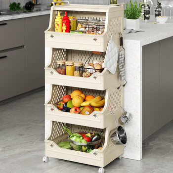 Multi-functional Storage Rack with Pulley for Home Living Room Book Snack Toy Storage Rack for Kitchen Fruit and Vegetable Storage Rack