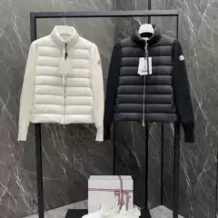 M 24 new ladies stand collar white wool knitted stitching light down jacket soft waxy goose down cardigan coat