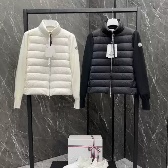 M 24 new ladies stand collar white wool knitted stitching light down jacket soft waxy goose down cardigan coat
