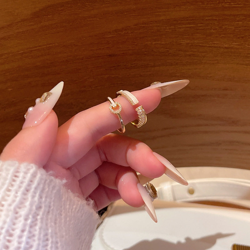 韩系精致锆石素圈戒指女开口可调节食指戒轻奢小众个性设计感指环