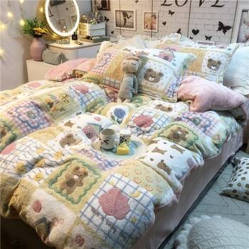 Gege Bear Autumn and Winter Warm Snowflake Velvet Four-Piece Set Thickeneded Milk Velvet Quilt Cover Coral Velvet Bedding Three-Piece Set