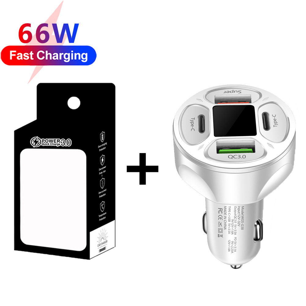 Set 66W2Usb+2Type-C Car Flash Charger Supports Super Fast Charging Car Charger Wholesale