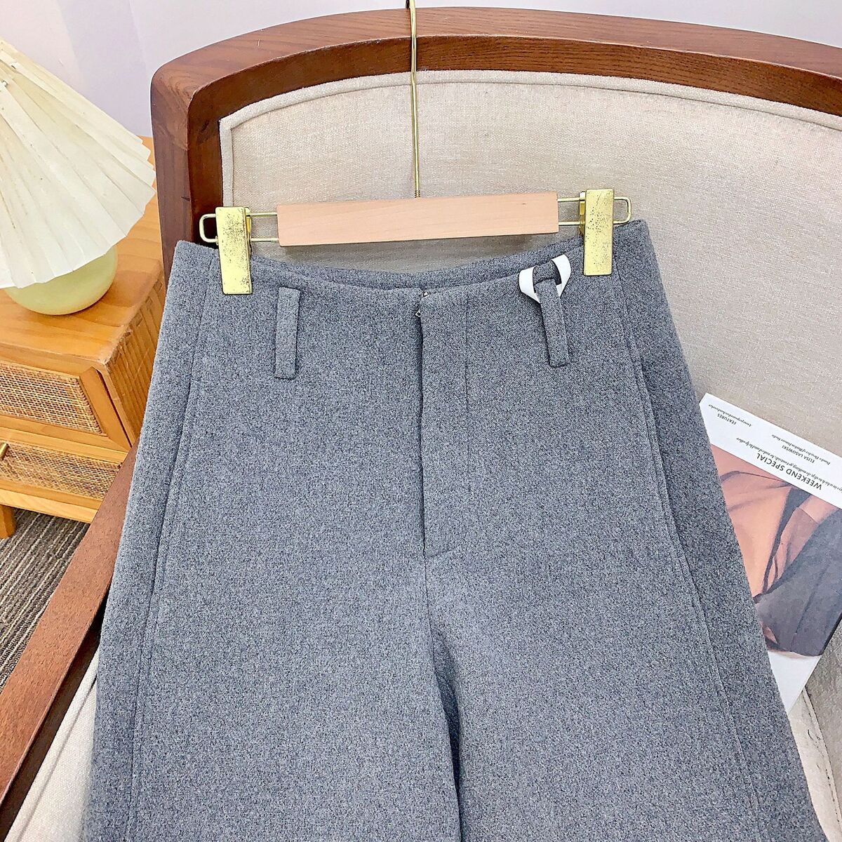 Quần 7 tấc ống thẳng dáng suông vải dạ lông cừu hai mặt — Màu đen, màu nâu, Xám đá