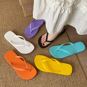 New Style Flip-Flops for Women to Wear Outside in Summer, Bathing, Beach and Seaside, Thick-Soled Ins Pure Color, Fashionable and Versatile, Non-Slip