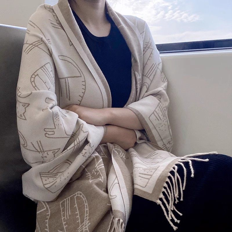 Summer Air-Conditioned Room Shawl, Spring & Fall Outer Wear, Women's Office Nap Blanket, Imitation Cashmere Scarf, Women's Cervical Spine Protection