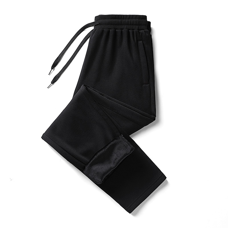 男士纯棉加绒休闲裤男款秋冬季加厚运动裤宽松卫裤束脚裤长裤子男