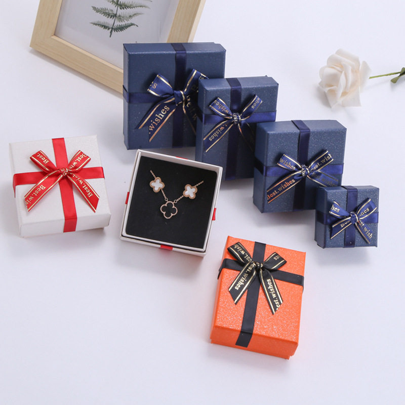 In stock Blue jewelry carton bow jewelry box lid bracelet necklace pendant earrings jewelry gift box