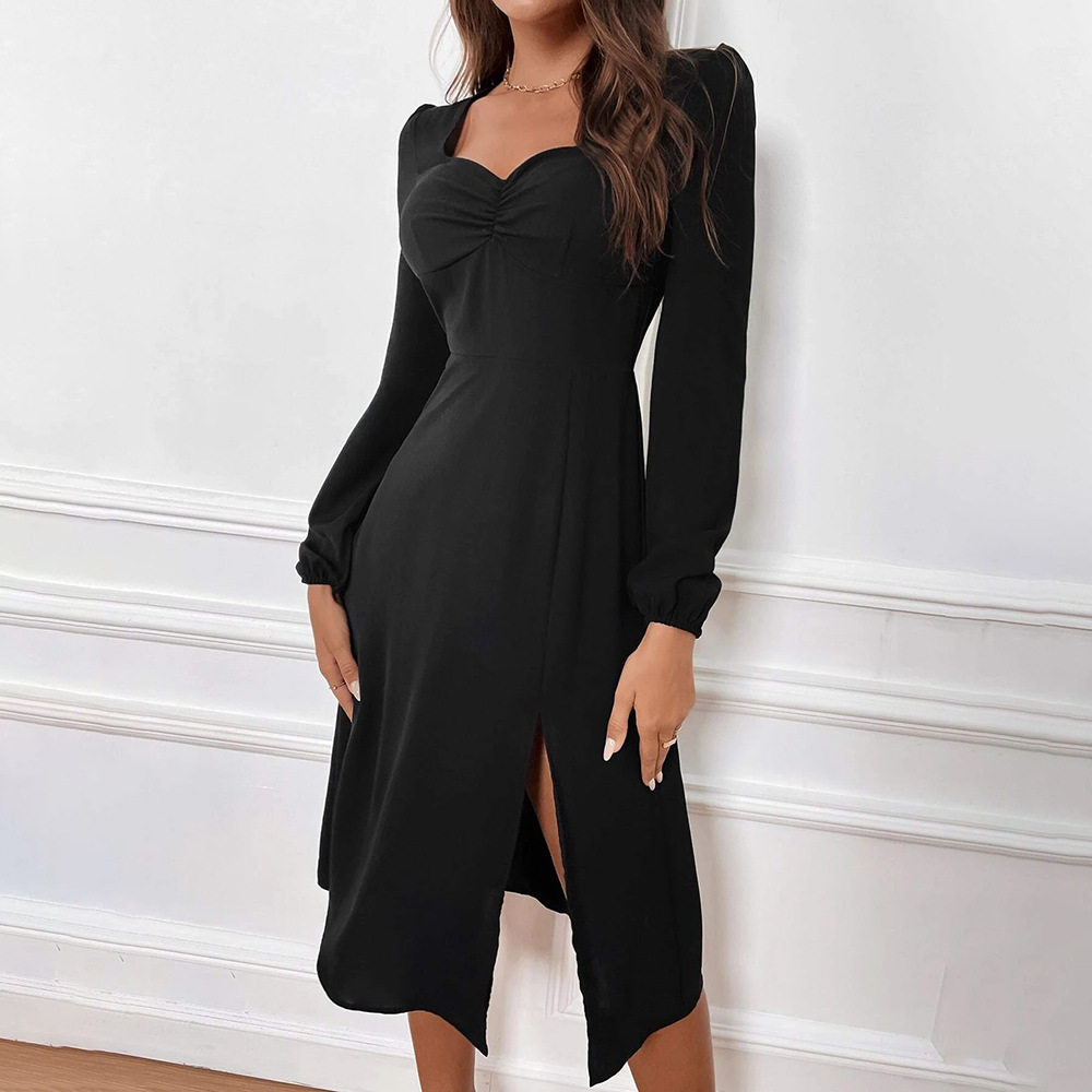 V Neck Long Sleeve Dress Elegant Fit Split Design Mid Length Perfect for Office Wear or Casual Outings Wholesale