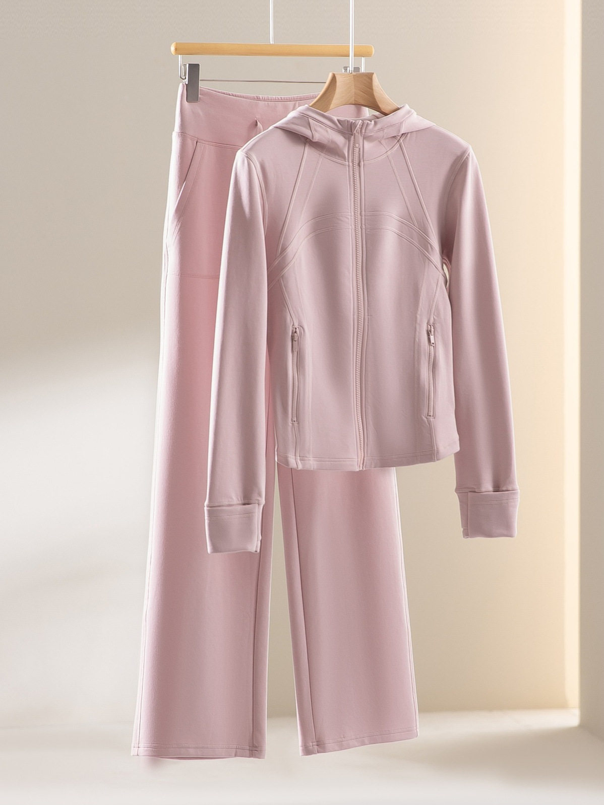 Comfortable Stretch Cotton Jacket Women's Hooded Straight Pants Sports Fitness Suit Two-Piece Slimming Look Warm Autumn and Winter Women's Clothing