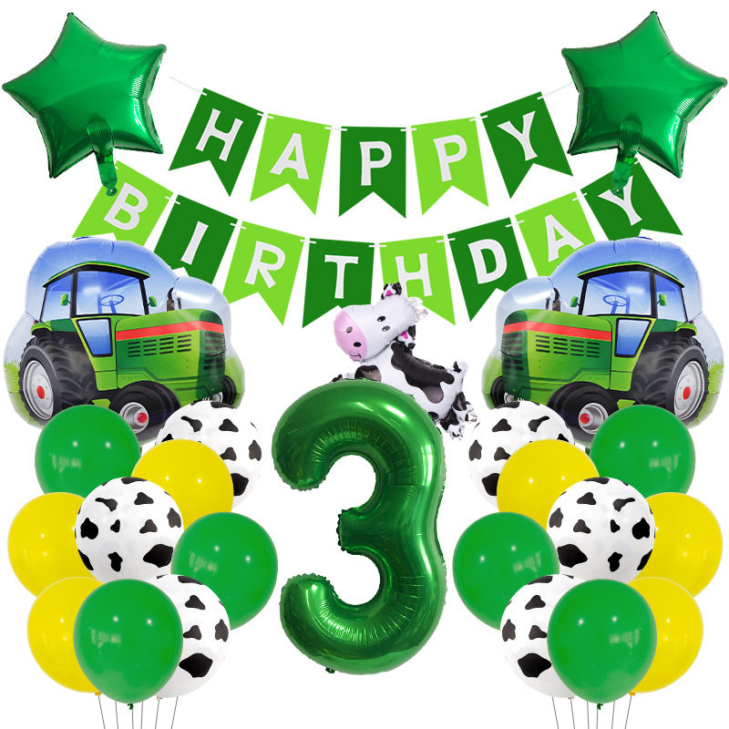 Amazon Cross Border Farm Theme Birthday Set Animal Cow Agricultural Vehicle Aluminum Film Balloon Party Decoration Arrangement