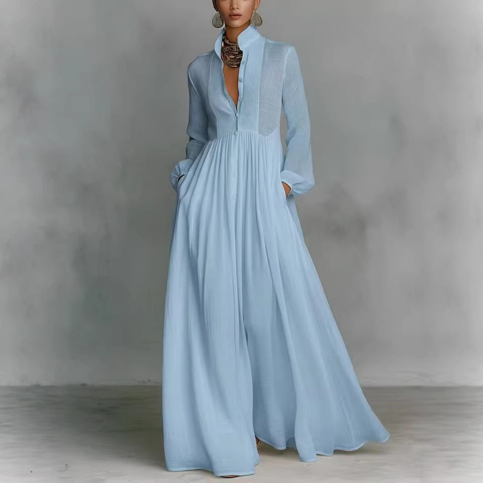 Elegant Long Maxi Dress for Women Summer Fashion European and American Style Flared Design Wholesale Available