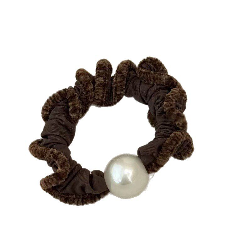 Pearl Plush Curly Hair Tie, Versatile High-Elastic Fabric Hair Band for Women, Bun Maker, Elegant Hair Tie, Fluffy