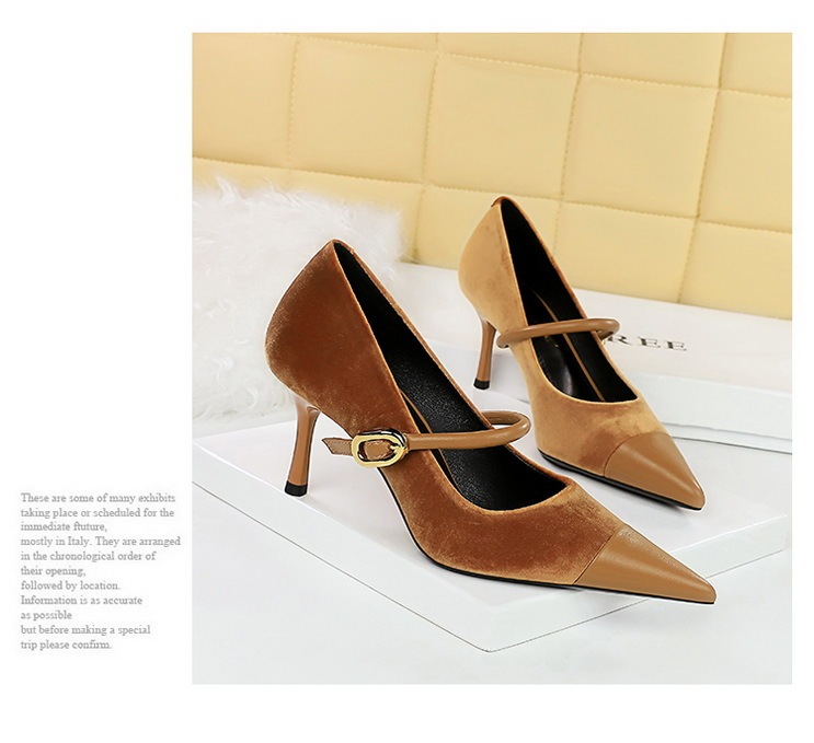 Giày cao gót nữ mũi nhọn nhung nhung phối quai ngang dự tiệc — 9116-1 Đen 10cm, 9116-1 lạc đà 10cm, 9116-1 Màu xanh hoàng gia 10cm, 9116-1 Rượu vang đỏ 10cm