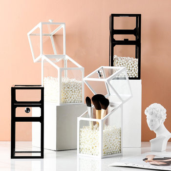Customized Plastic Edge Glass Dressing Table Transparent Flip-Top Dust-Proof Desktop Organizer Lipstick Eyebrow Pencil Makeup Brush Storage