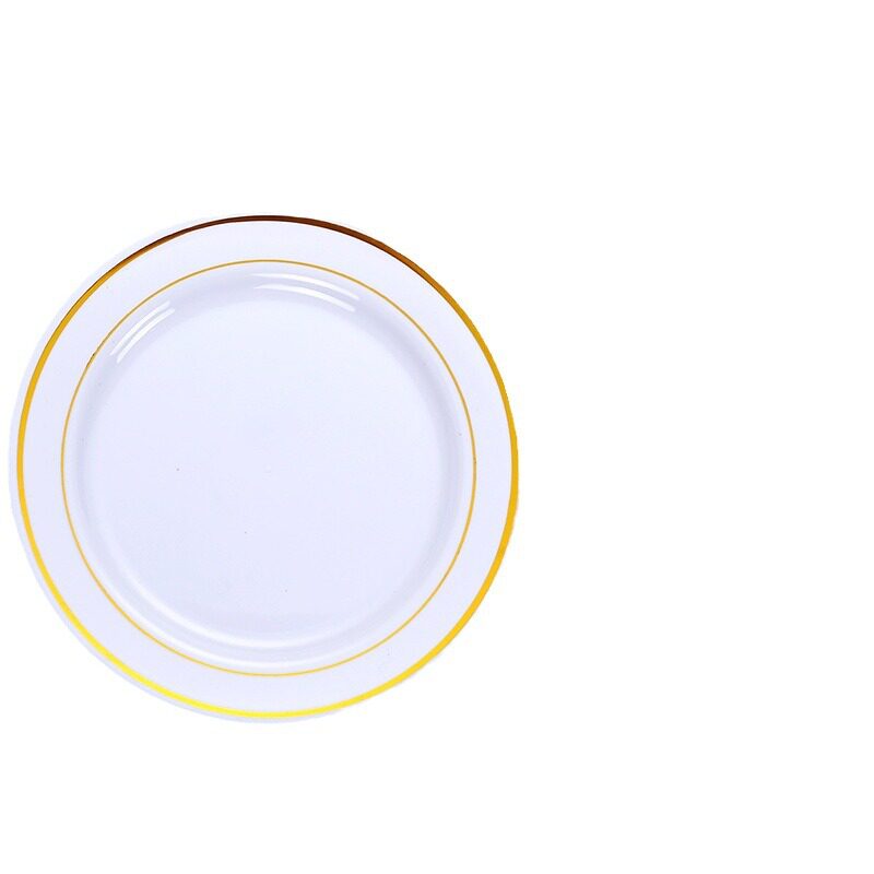 Manufacturer Wholesale 7.5inch White Gold-Stamped Round Ps Plastic Plates, Dinner Plates, Hot Pot Plates, Snack Fruit Plates for Commercial Use