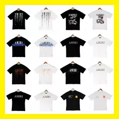 Cross-border wholesale correct version am splash ink flow paint camouflage starry graffiti letters short sleeve high street sweethearts T-shirt iri