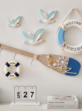 地中海风格复古做旧80CM船桨挂钩墙面装饰挂件儿童房客餐厅背景墙