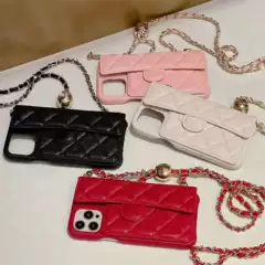 Caviar-Patterned Crossbody Case Suitable for Apple 17 Pro Max Phone Case, iPhone 15 Card Holder, 11 Chain, 12 Card Wallet