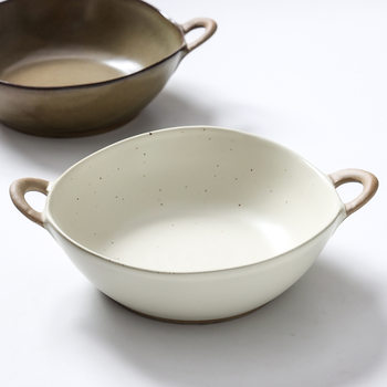 Japanese Stoneware Tableware Retro Anti-Scald Double-Eared Soup Bowl Ceramic Salad Bowl Ramen Bowl Home Commercial Hotel Restaurant