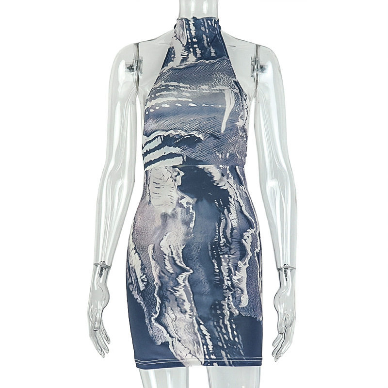 Sleeveless Floral Print Bodycon Dress Sexy Backless Design Color Block Style Trendy for Parties Wholesale Available