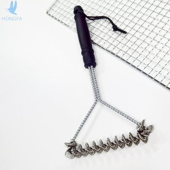 Barbecue Tools Grill Stainless Steel Cleaning Brush 12inch Triangular Bbq Cleaning Wire Brush Hot-Selling Spring Brush