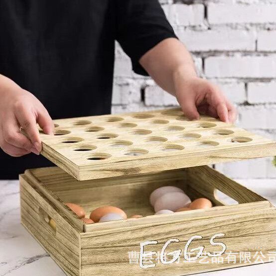 Solid Wood Light-Burned Egg Storage Box Two-Layer Porous Egg Tray Home Kitchen Wooden Egg Storage Box Display Stand