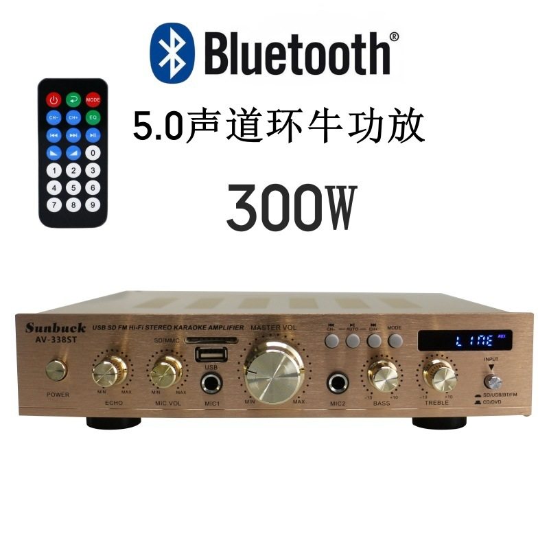 5-Channel Amplifier, Home Amplifier, Karaoke Amplifier, Digital High-Power Amplifier with Card Remote Control Bluetooth Amplifier
