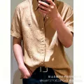 Short-sleeve linen shirt, khaki (black horse)