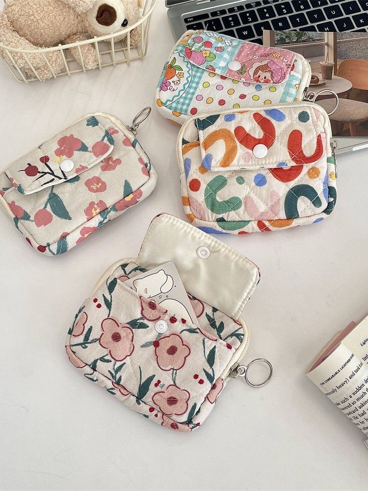412221 Cute Cartoon Floral Quilted Multifunctional Storage Bag Fit Bag ID Bag Coin Purse Card Bag