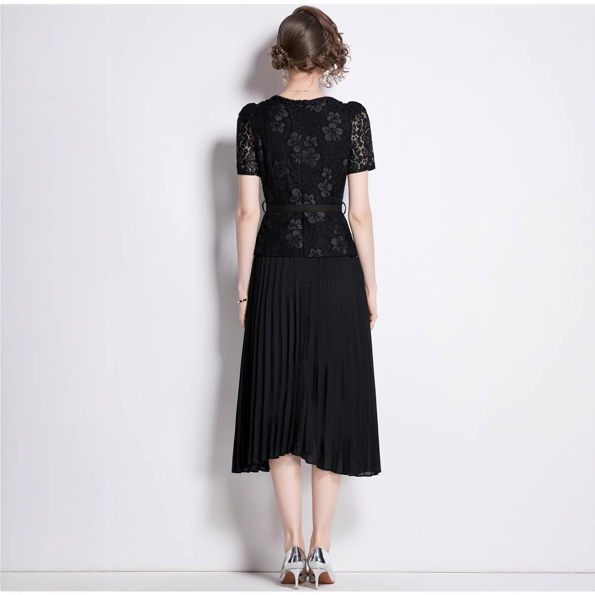 French Style Elegant Womens Dress High End Lace Trimmed Pleated Long Skirt Perfect for Formal Events Wholesale