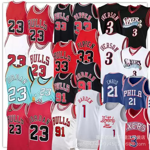 Wholesale foreign trade uniform 7-player team No. 3 Iverson basketball jersey male team retro mesh embroidered basketball uniform