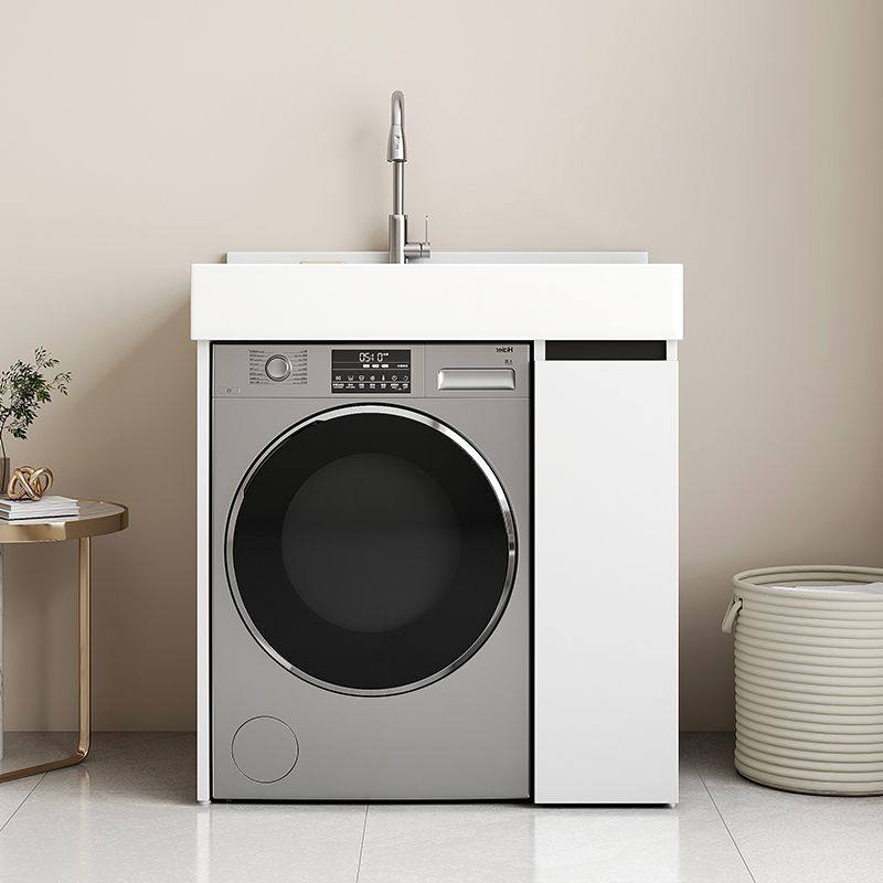 Small Apartment Balcony Laundry Cabinet Integrated Machine with Countertop Basin Drum Washing Machine Cabinet with Washboard Bathroom Bathroom Cabinet