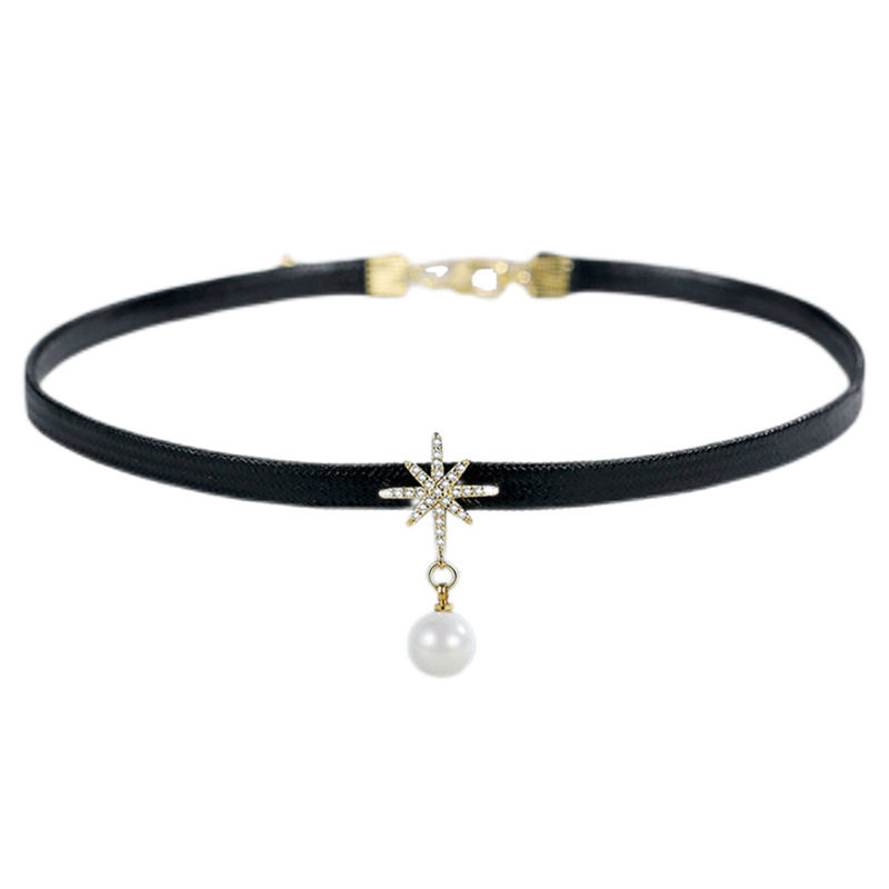 Bamang Star Pearl Collar Women's Neck Strap Choker Short Neck Necklace Black Clavicle Chain 2025 New Fashion