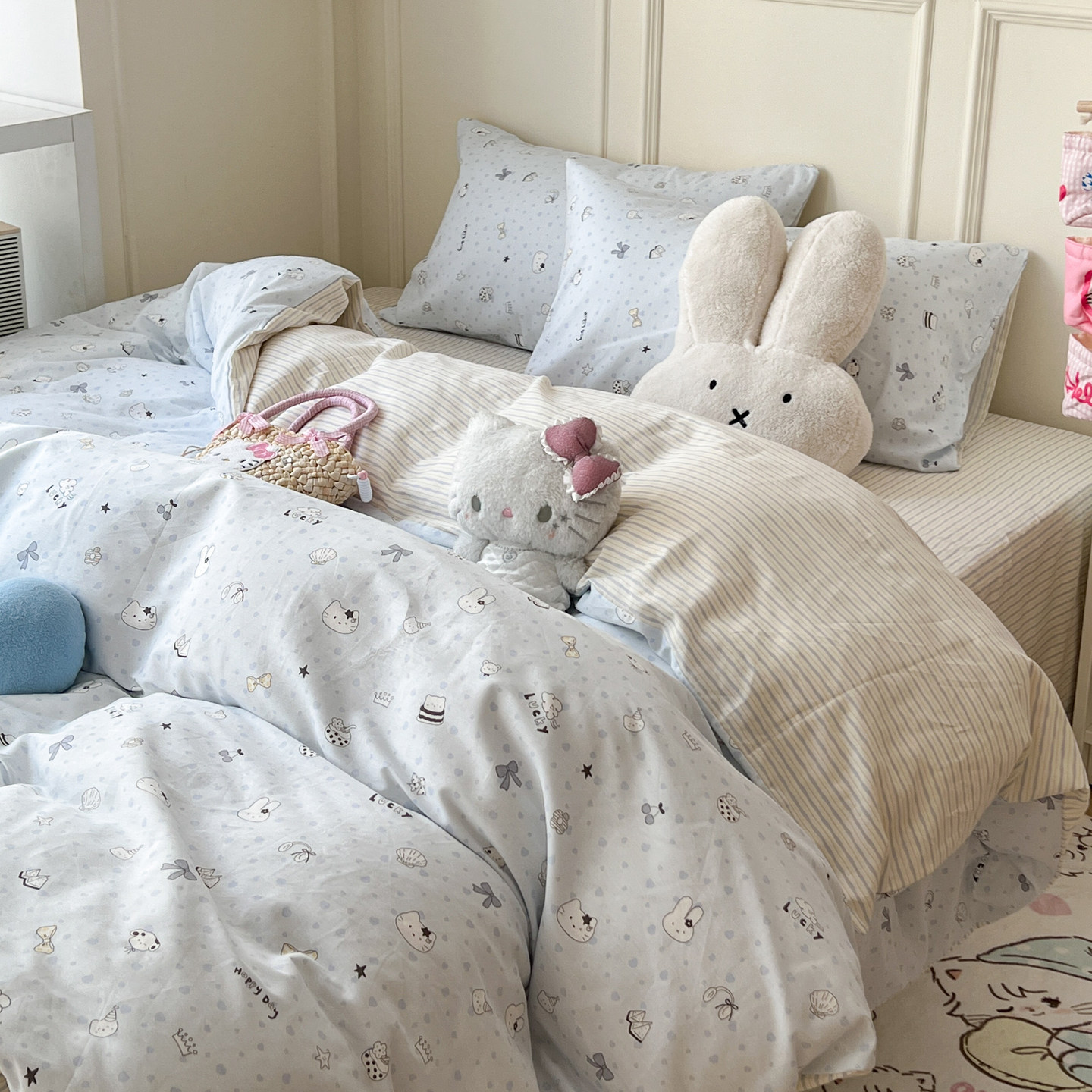 [Shell Cat] Four-Piece Bed Set, Pure Cotton, Small Fresh and Cute, Girly Heart, Student Dormitory Three-Piece Set