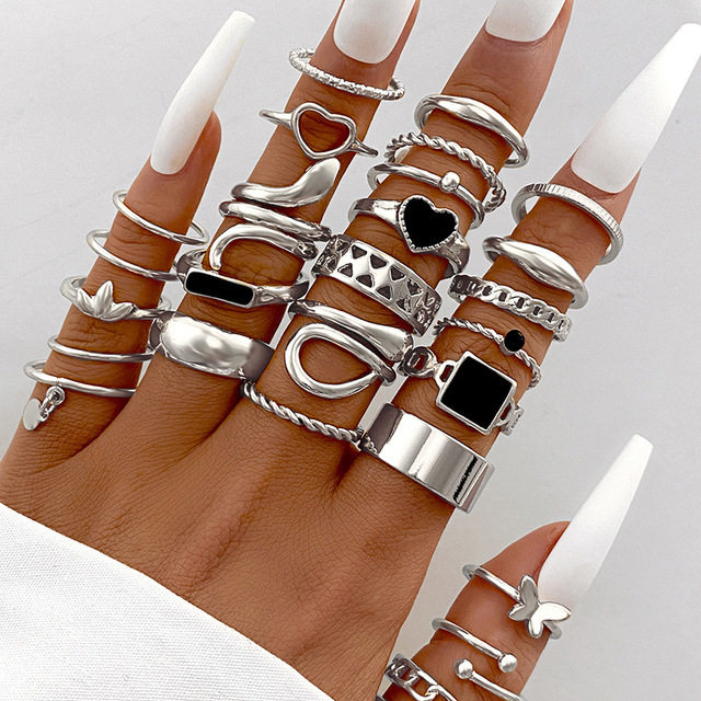 Retro Beauty Avatar Gold Coin Cross Pattern Love Fatima Palm Ring Set