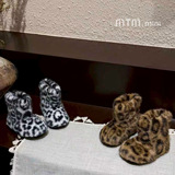 Флисовые сапоги для девочек, зимние модели, утепленные бархатом, детские леопардовые зимние сапоги, теплые хлопчатобумажные полусапожки для больших детей