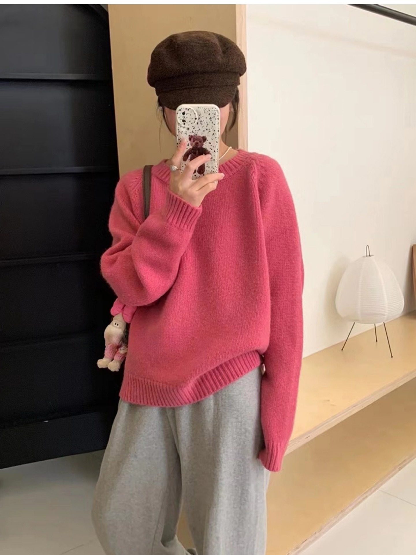 秋冬季圆领皮标糖果色套头毛衣女韩系别致内搭宽松显瘦针织衫上衣