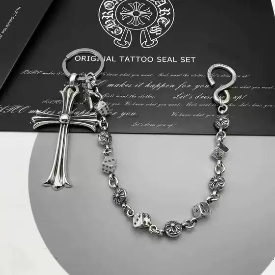 Vintage European and American Style Cross-Shaped Flower Buckle Waist Chain, Bag Chain, Personalized Retro Bag Hanging Chain, Thick Chain