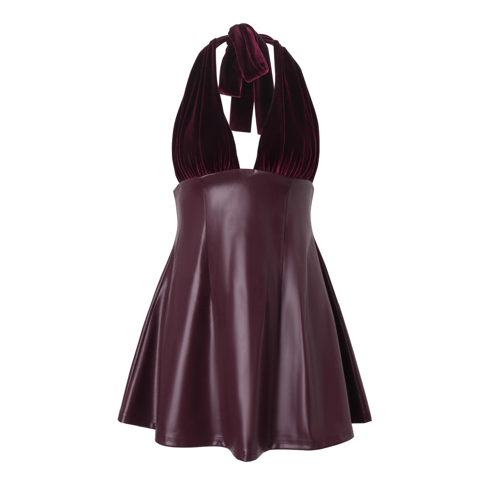 Sexy V Neck Backless PU Leather Spliced Dress Elegant Silhouette Autumn Fashion Perfect for Parties Wholesale