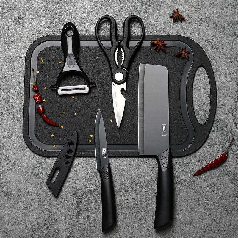 Black Steel Chopper Household Kitchen Tools Chopper Chopping Board Black Steel Knife Fruit Knife Auxiliary Food Dormitory Chopping Board Combination