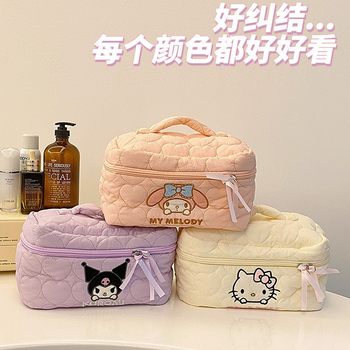 Sanrio Kuromi Cream down Soft Cloud Cosmetic Bag Large Capacity High-Looking Portable Travel Storage Bag